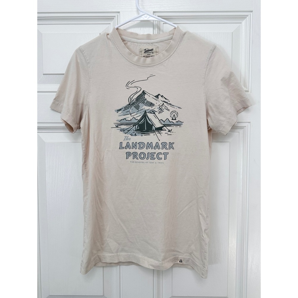 The Landmark Project Mens Small Tan Organic Cotton Graphic T-Shirt Camping Tent